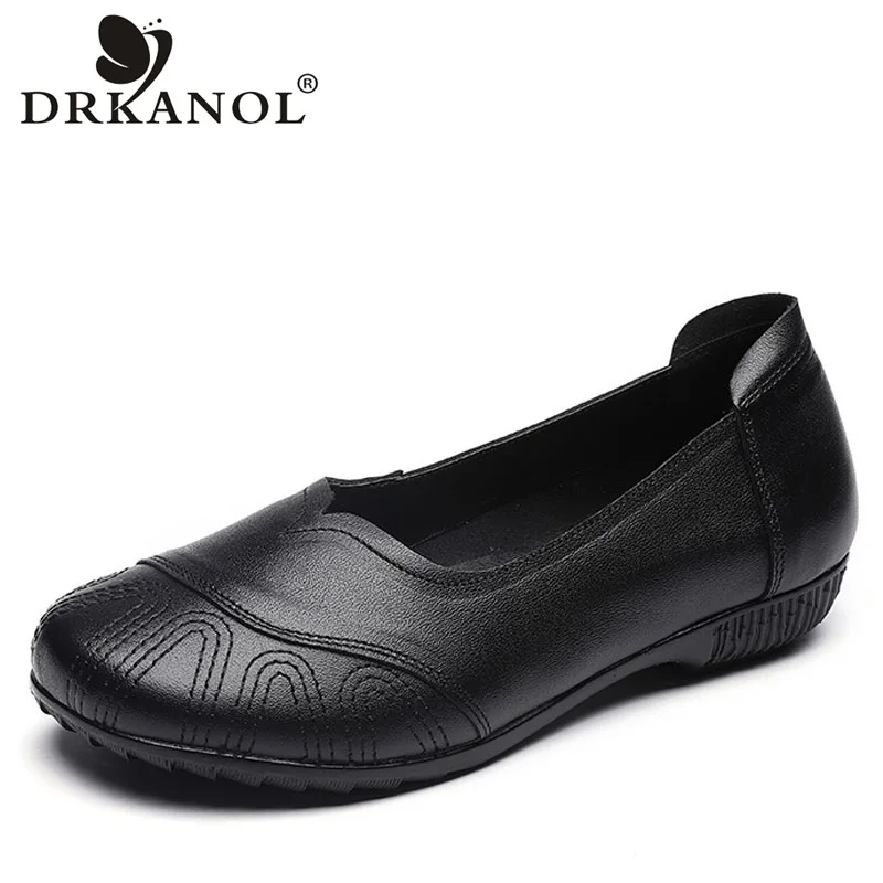 

DRKANOL Fashion Women Flat Shoes Shallow Round Toe Genuine Leather Slip On Loafers Female Comfortable Flats Casual Shoes H898