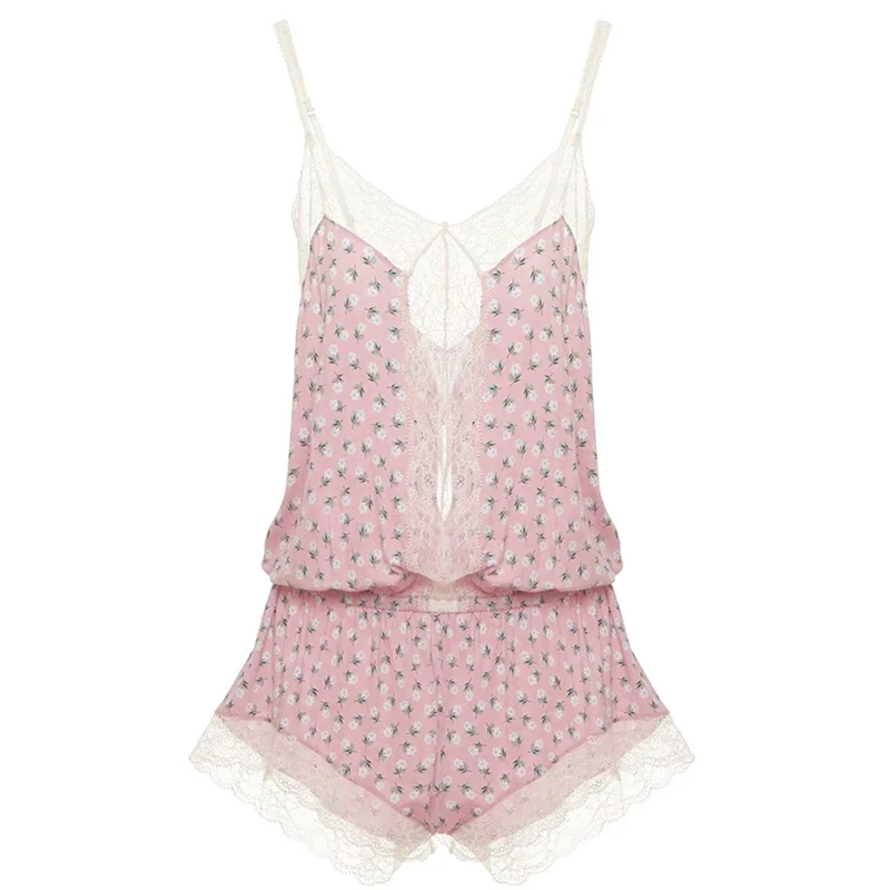 Sexy nightwear sleepwear 2020 backless chiffon summer female pajama set fashion strap home suit lace pyjamas women nightgown (10)