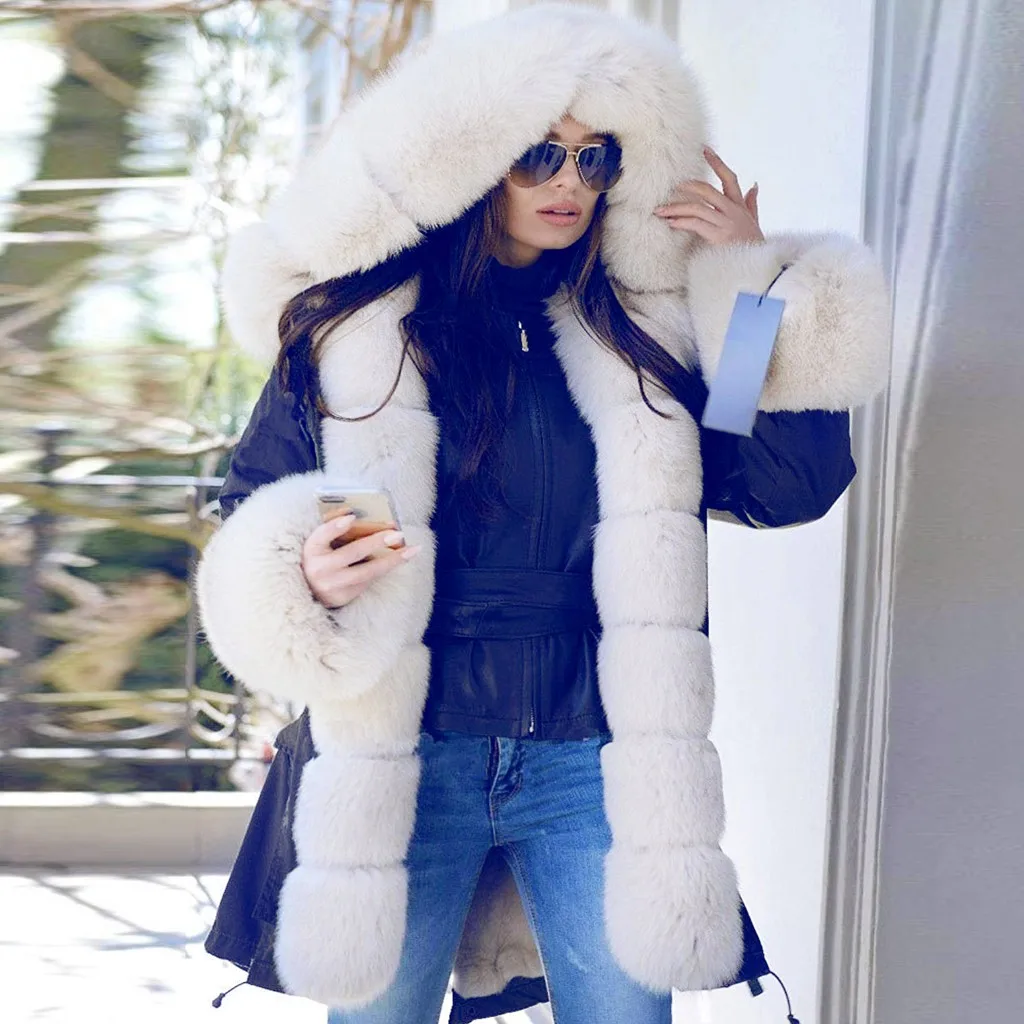 Женская флисовая зимняя куртка с капюшоном пуховое пальто рыбий хвост теплое с длинными рукавами меховое пальто с хлопковой подкладкой средней длины парки
