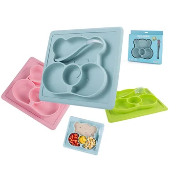 

Cartoon baby silicone tray with integrated non-slip baby food tray with packaging and spoon to carry baby's favorite Christmas