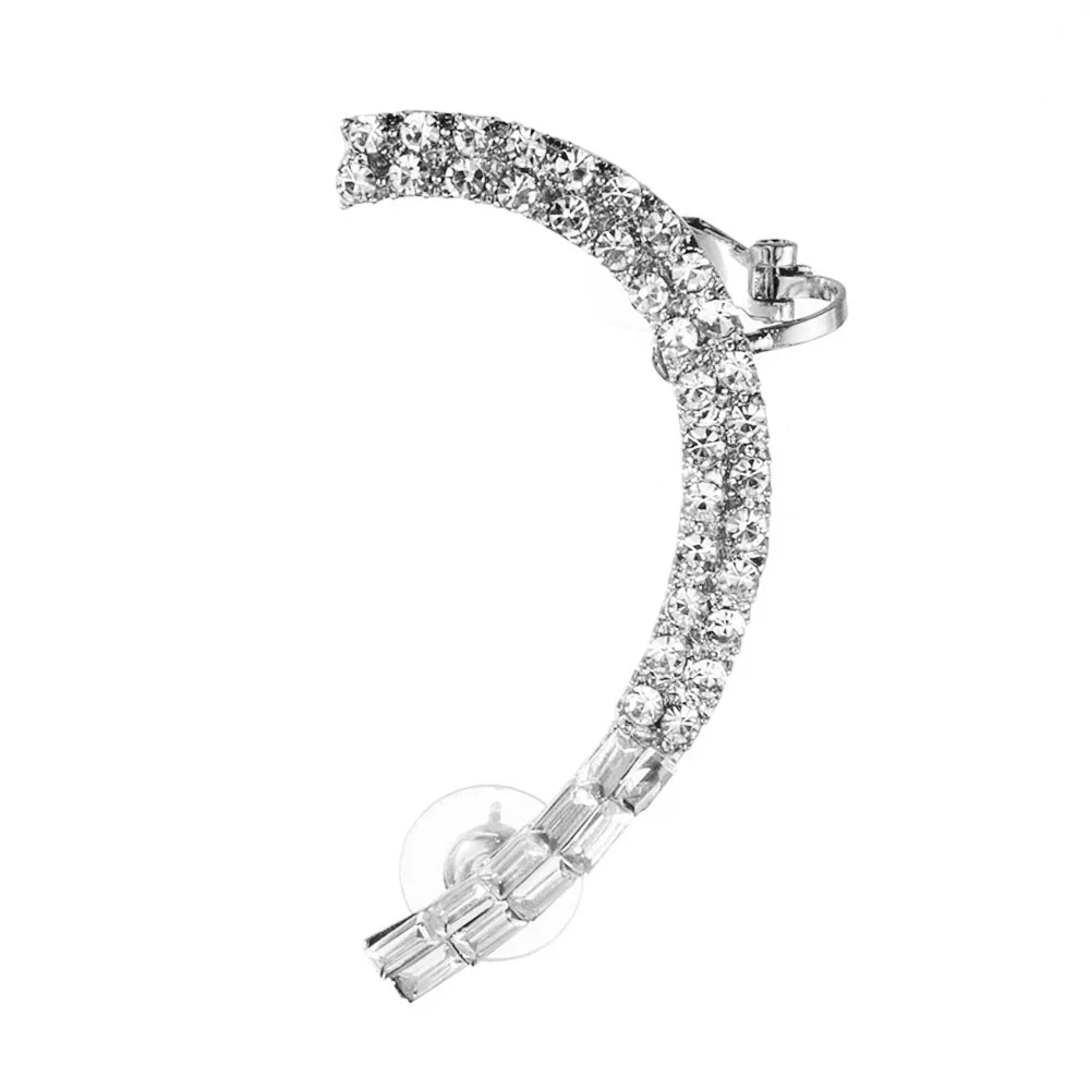 A-silver Модные элегантные полностью хрустальные длинные на заколке серьги для женщин для девушек и мужчин панк Кристалл обернуть серьги-каффы ювелирные изделия Brincos - Окраска металла: A-silver