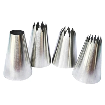 

4 Pcs Large Piping Nozzles Cake Decorating Tips Set - Ideal Christmas Stainless Steel Icing Nozzle DIY for Cupcakes Pastry Cake