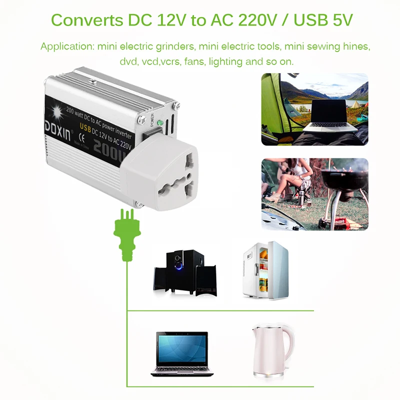 200 Вт AC/DC 12V к переменному току 220V / USB 5V Портативный автомобиля Мощность инвертор
