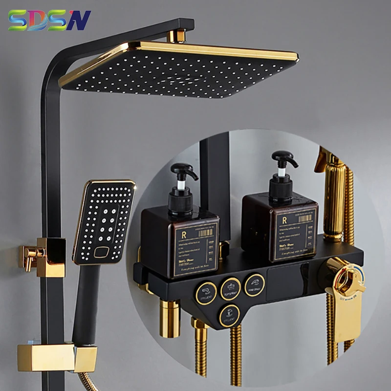 

Bathroom Shower Set SDSN Quality Brass Thermostatic Bath Shower Set ABS Rainfall Shower Head Copper Bidet Digital Shower Set
