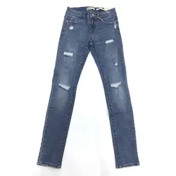 Осень-зима Для женщин из джинсовой ткани модные штаны, облегающие, рваные стрейч джинсовые штаны мытого синего цвета женские высокое