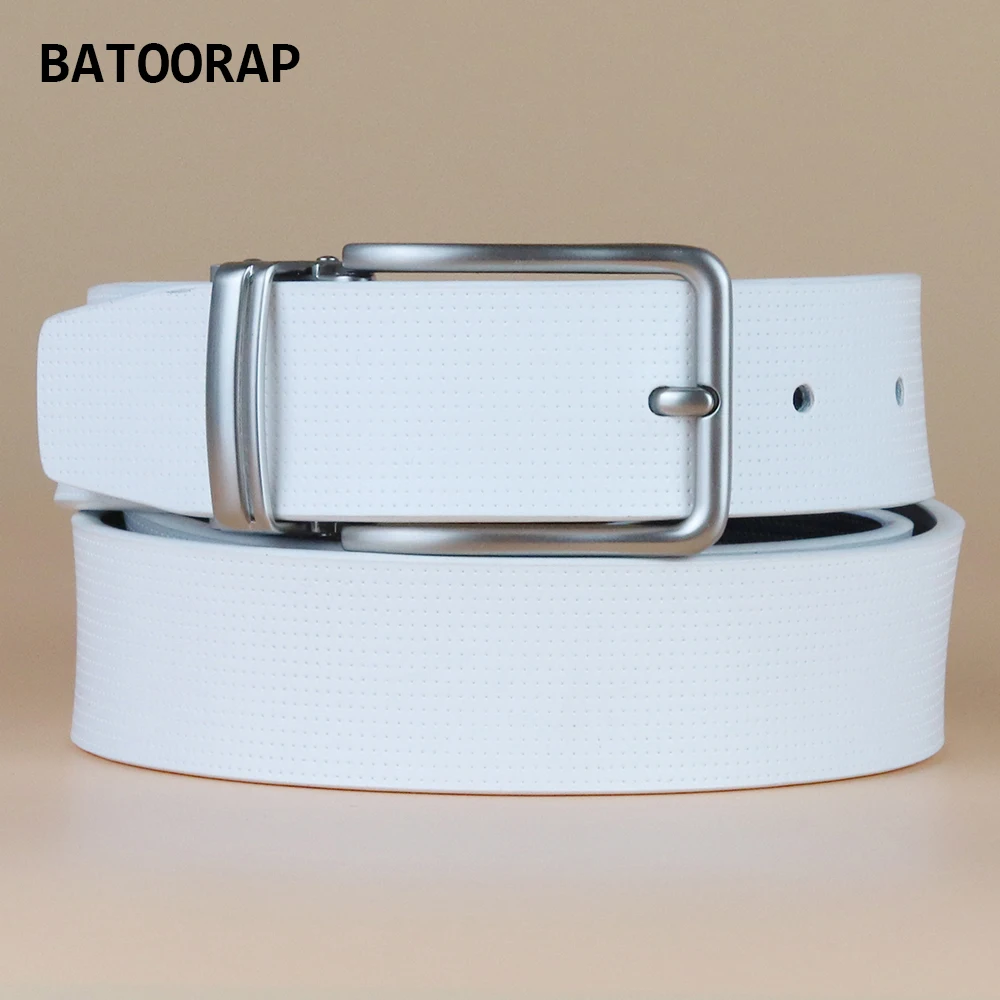

Мужской белый кожаный ремень с пряжкой с язычком, повседневный ремень для брюк, мужские джинсы, роскошные ремни для гольфа, модные аксессуары