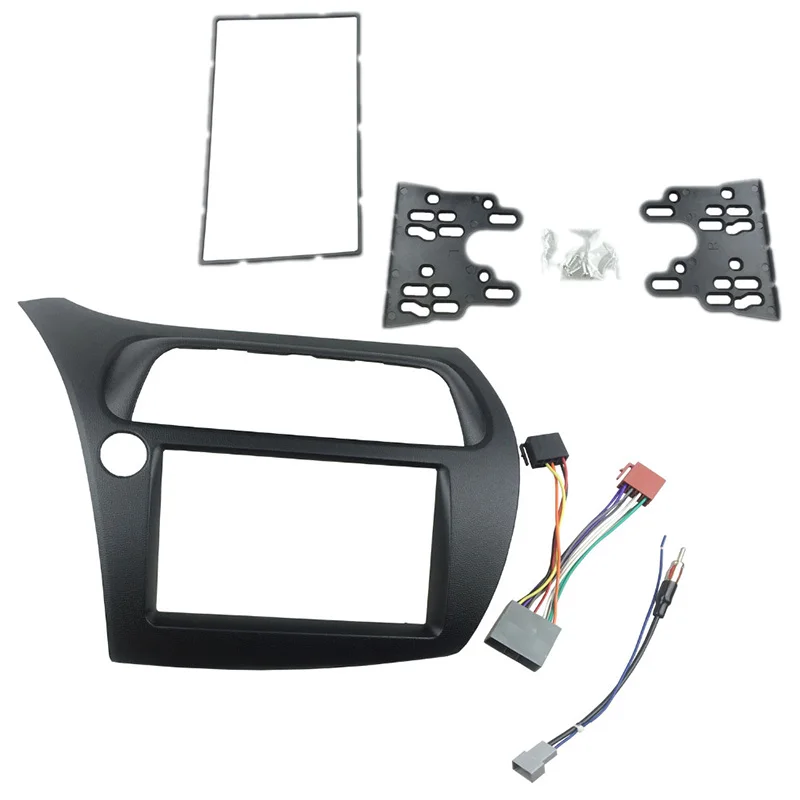 For Honda Civic Double Din Fascia Radio Dvd Stereo Cd Panel Dash Mounting Installation Trim Kit Face Frame Bezel with Wire Harne |
