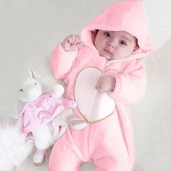 

2019 Newborn Infant Baby Girls Boys Winter Warm Fleece Hooded Romper Jumpsuit Outfits Long Sleeve Hooded Collar Christmas Baby
