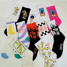 Корейские стильные модные забавные носки для скейтборда в стиле хип-хоп уличные стильные носки с изображением банана, кактуса, Луны, носки с пламенем, унисекс, счастливые длинные носки