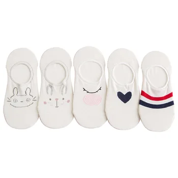 

10 pieces=5 pair/lot Summer Cartoon Socks Women Invisible Boat Socks Women Casual Cotton Silicone Non-slip Cut Socks