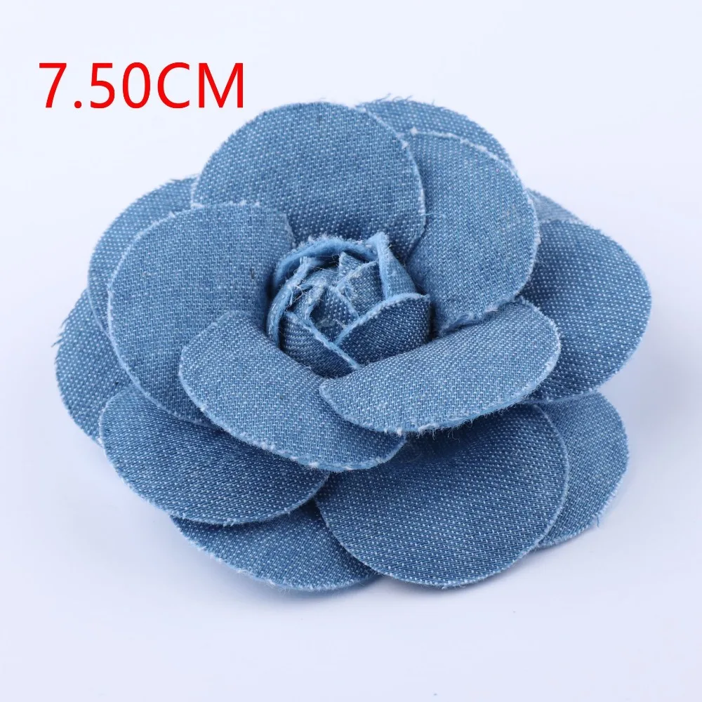 5 Stück Denim-Blumen, künstliche Blumen, 7,5 / 5,5 / 4,5 / 3,5 cm, kleine Kamelien, Hochzeitsdekoration, DIY, Scrapbooking, Kopfschmuck, Basteln – Detail 5