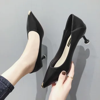 

MXHY2019spring and autumn new Korean fashion shoes women's shallow mouth stiletto metal head sexy banquet ball high heels heels