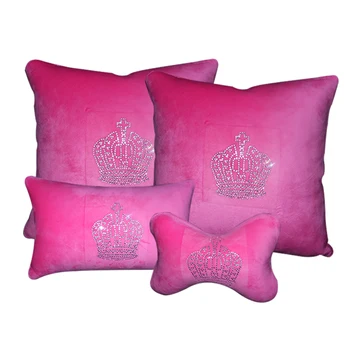 

Pink Car Seat Covers and Bling Accessories Full Set Universal Front & Rear Luxury Crystal Crown Decorations for Women