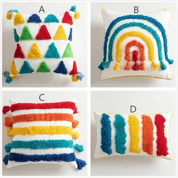 

Lulang 18x18 Colorful Tufted Tassel Pillowcase Decorative Bohemian Throw Cushion Cover, Lumbar Pillow Cover, Housewarming Gift