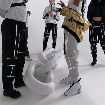 

Reflective Harem Gothic Pants Women Hip Hop Streetwear Ankle Length Trousers Plus Size Mid Loose Pencil Pantalon Female