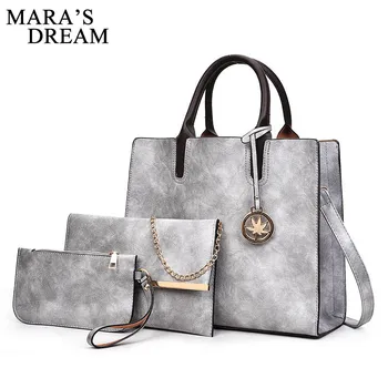 

3PCS Women's Bag Set Fashion PU Leather Ladies Handbag Solid Color Messenger Bag Shoulder Bag Wallet Bags For Women 2020