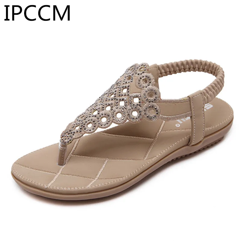 

2019 New Fashion Rhinestone Decoration Bohemian National Style Sling Flat Shoes Soft And Comfortable Non-slip Wear