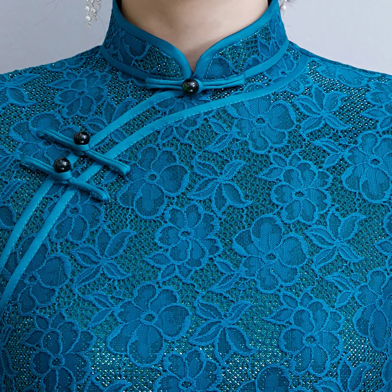 Китайское элегантное вечернее платье тонкий длинный Qipao ручной работы Кнопка Qipao Плюс размер M-4XL сексуальные кружева Чонсам с высоким разрезом