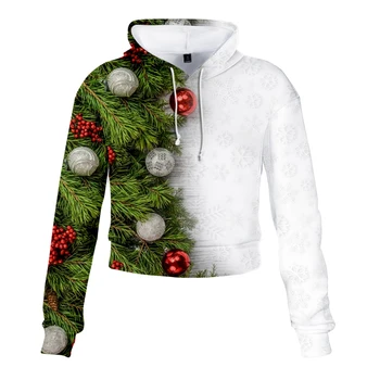 

Crop Top Hoodie For Girls In women Hoodies Funny Christmas 3D Print Long Sleeve Santa Claus Hooded Pullover Sweatshirts Clothing