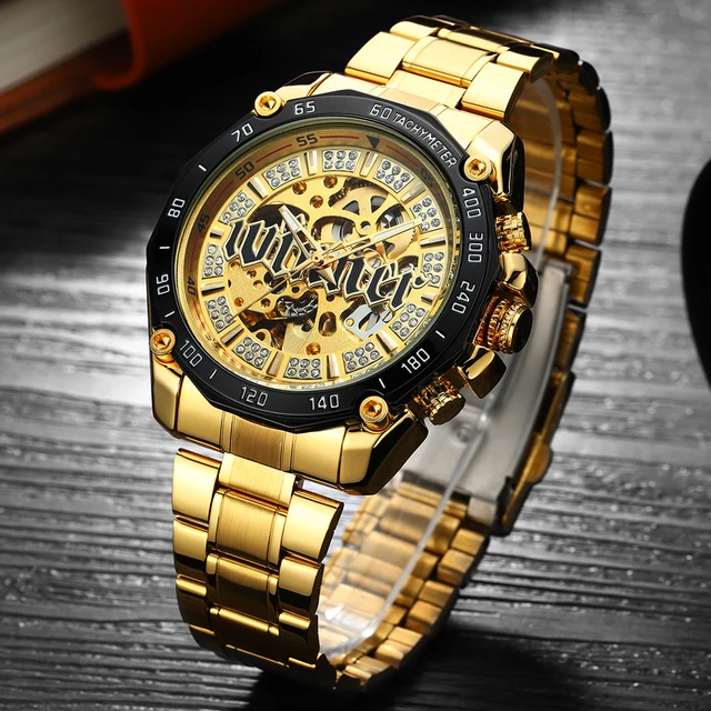 Luxury watch men Men's Tungsten Steel Mechanical Skeleton Wrist Watch mechanical watch