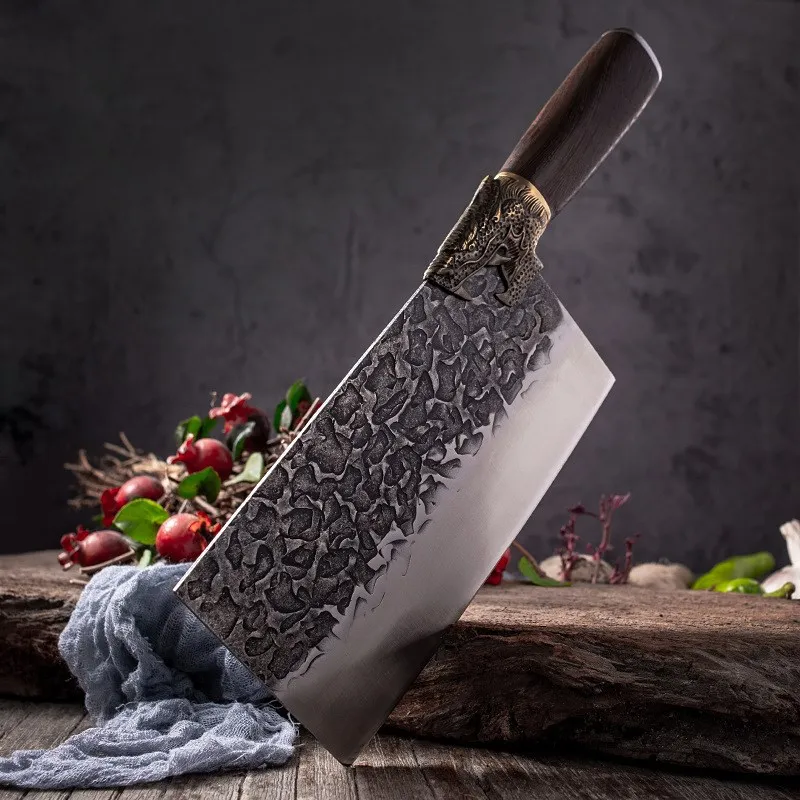 Ручная ковка Мясницкий нарезка двойного назначения кухонный нож молотковые ножи