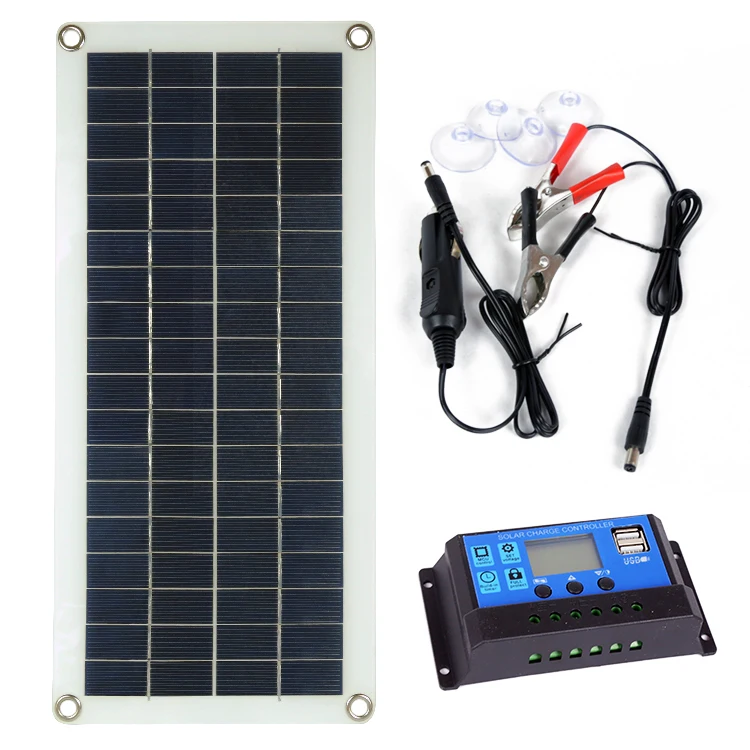 

30W 12V Dual USB Flexible Solar Panel Battery Charger Kit Car Boat + Controller Combination