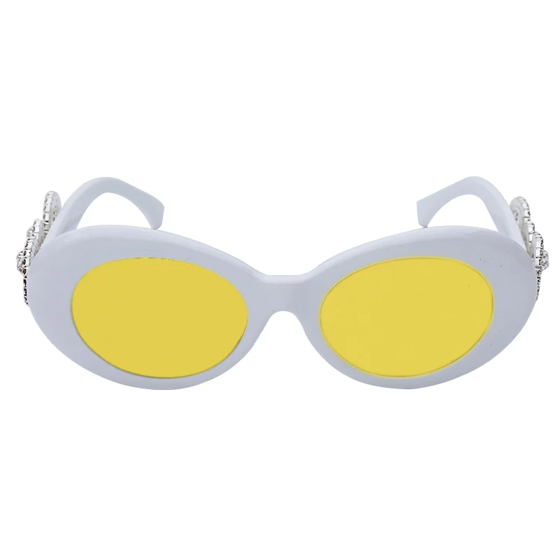 Очки с бриллиантами Овальные Солнцезащитные очки женские модные популярные винтажные женские ретро очки белые черные очки UV400 - Цвет линз: 3