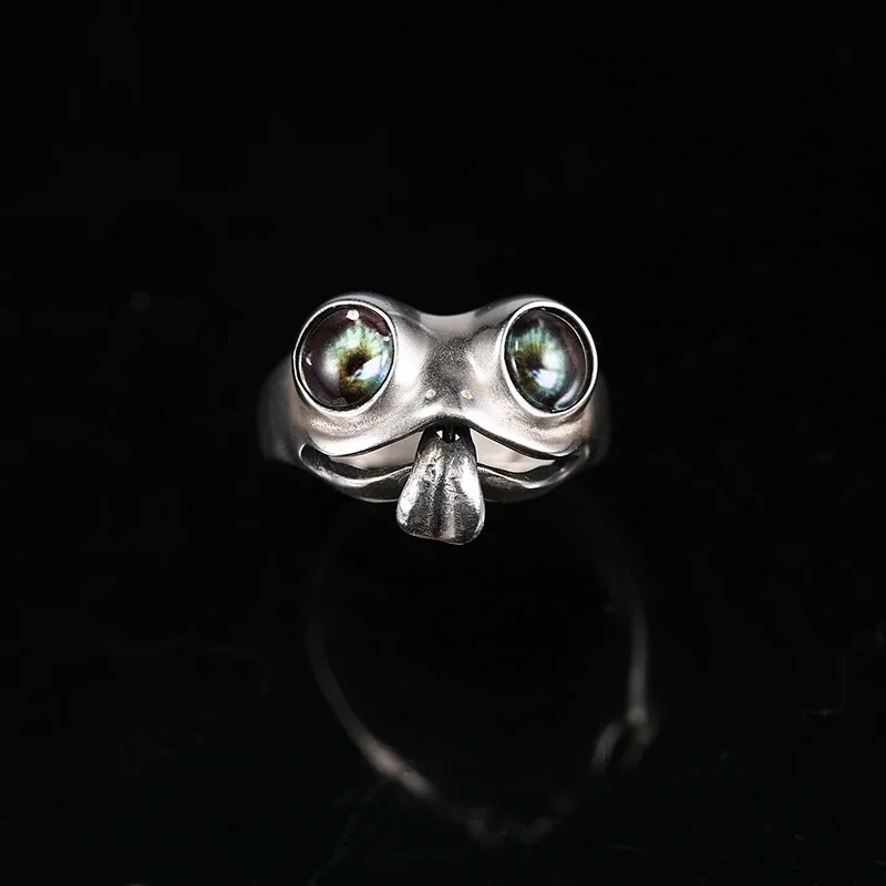 Cute Tongue Twisting Frog Ring Simple Design Green Eyes Frog Rings Men Women Silver Color Engagement Wedding Rings Jewelry