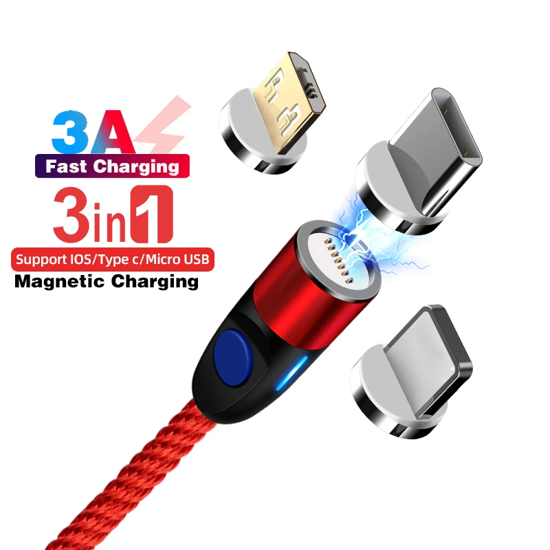 3 в 1 Магнитный кабель type C для iPhone Lighting USB 3A быстрое зарядное устройство Micro usb шнур