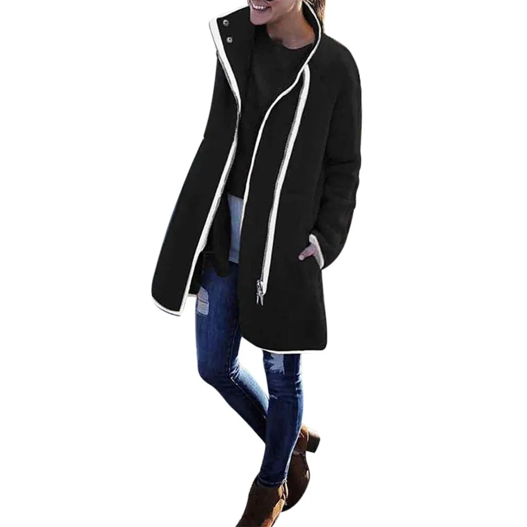MISSOMO зимняя куртка женская теплая куртка с длинным рукавом бархатная на молнии с длинным рукавом Плотная одежда оверсайз с карманами куртка пальто - Color: BK