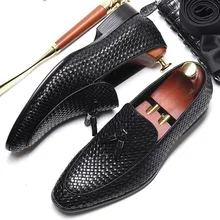 Luxury Men Handmade Weaving Shoes Vintage Dark Brown Derby Shoes Italian Custom Formal Business Work Flats Suits Gents