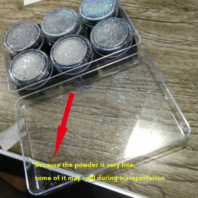 6 Pcs/set Shiny Silver Glitter Sequin Black Glitter Powder Nail Art DIY Powder Dust Fairy Dust Makeup Manicure Nail Decoration