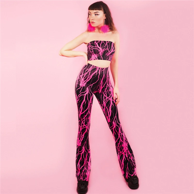 

2019 Print Strapless and Pants Suits Fashion Women Tracksuit Off Shoulder Crop Top Pants Set Sexy Lounge Wear Enchanting Suit