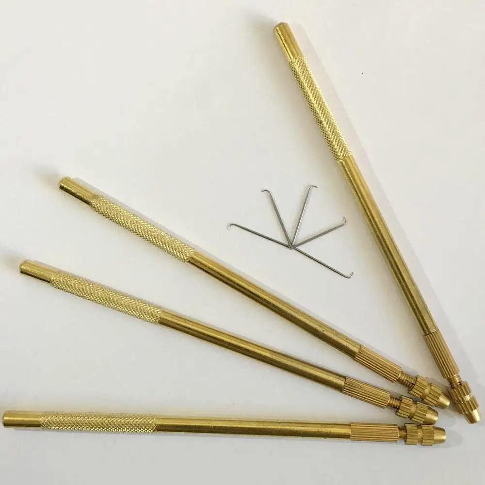 Hair Extensions Tool Professional Bronze Wig Ventilating Holder 3 Pcs Pin Ventilating Needle For Wig Making Crochet Hook Tools