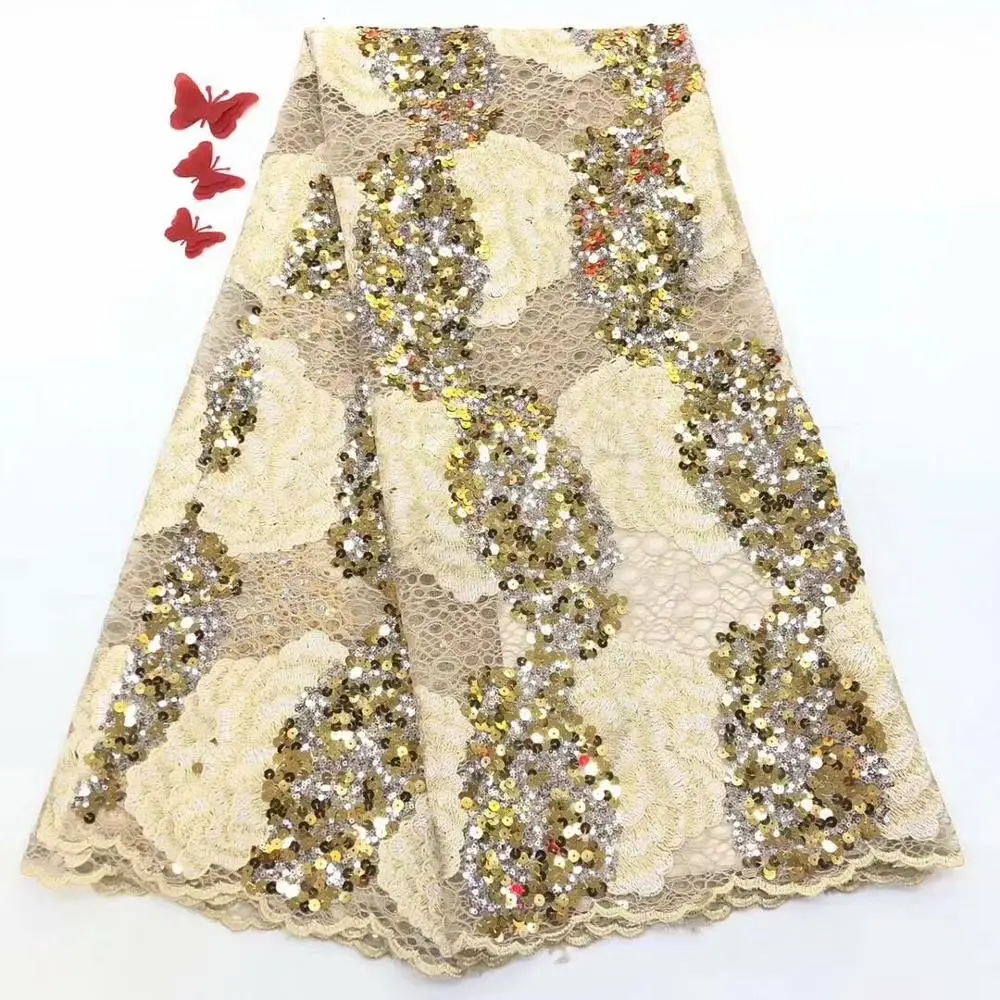 HHigh quality new style Sequin embroidery African lace fabric, French Sequin lace fabric FD1011