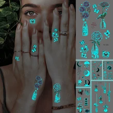 Luminous Tattoos Rose Daisy Butterfly Cute Waterproof Temporary Tattoo Stickers Women Men Hand Neck Face Glowing Body Art Tatto