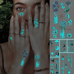 Luminous Tattoos Rose Daisy Butterfly Cute Waterproof Temporary Tattoo Stickers Women Men Hand Neck Face Glowing Body Art Tatto
