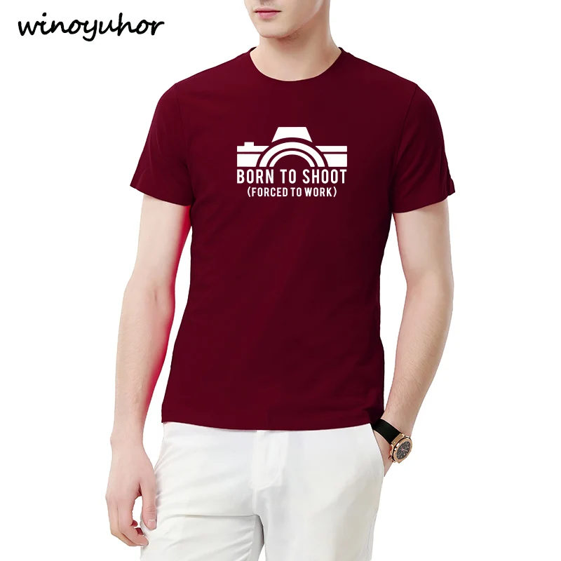 

2020 New Summer Funny T-shirt Mens Born To Shoot Forced To Work Photographer Career T Shirt Camera Print Tee Shirt Camisetas