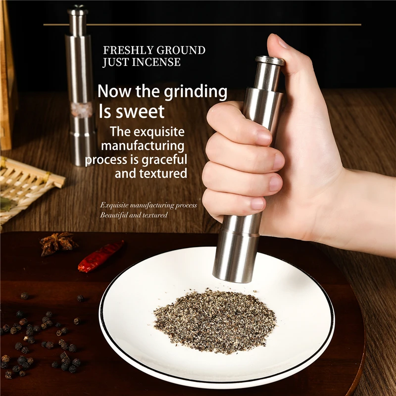 Manual Salt and Pepper Grinder Set Thumb Push Pepper Mill Stainless Steel Spice Sauce Grinders With Metal Holder Kitchen Tool