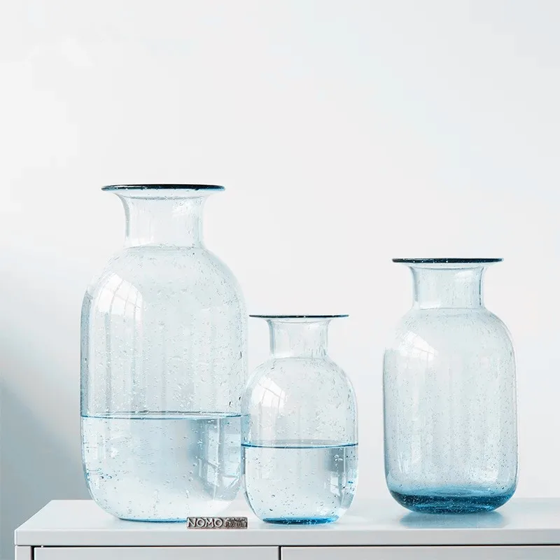 Direct sales new style rural style blue creative embossed glass hydroponic Madrid vase personality home decoration ornaments