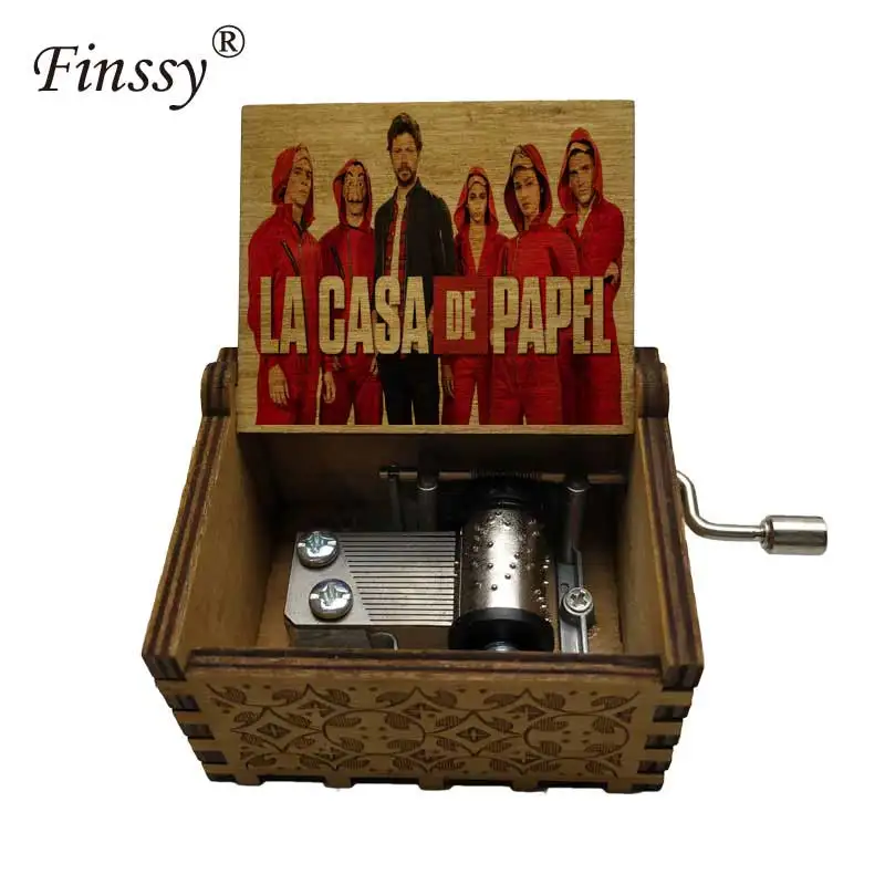 Wooden La Casa De Papel Money Heist figure print bella ciao Music Box Musical Box Birthday Gift Christmas Gift New Year Gift - Цвет: Music-19