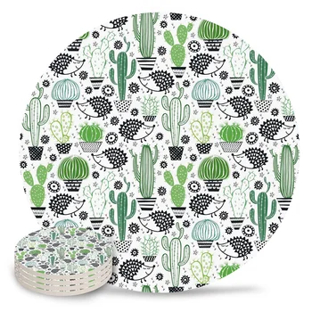 

Hedgehog Cactus Cartoon Placemat Ceramic Drink Coasters Table Decoration Absorbent Moisture