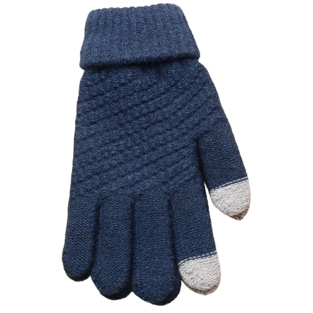 Новые зимние вязаные перчатки вязаный шерстяной человек моды Для женщин зимние Утепленная одежда варежки перчатки женский крючком Luvas Рукавицы Guantes - Цвет: Blue
