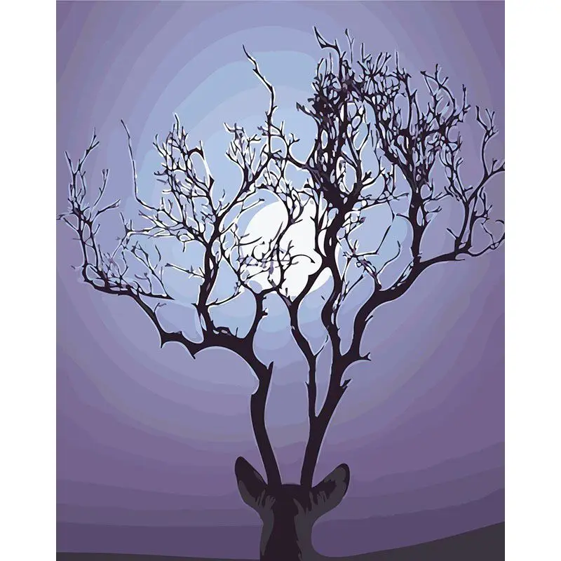 

RUOPOTY Moonlight deer Diy Landscape Christmas Canvas Wedding Decoration Art Oil Painting On Canvas For Home lucky Decor