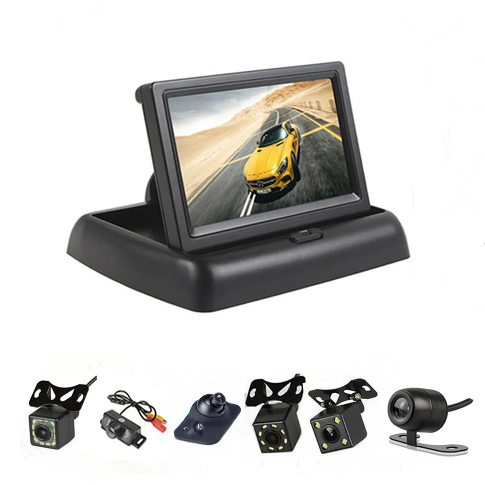 Foldable design 4.3 inch TFT LCD Car monitor Rearview reversing parking monitor,Rearview camera optional