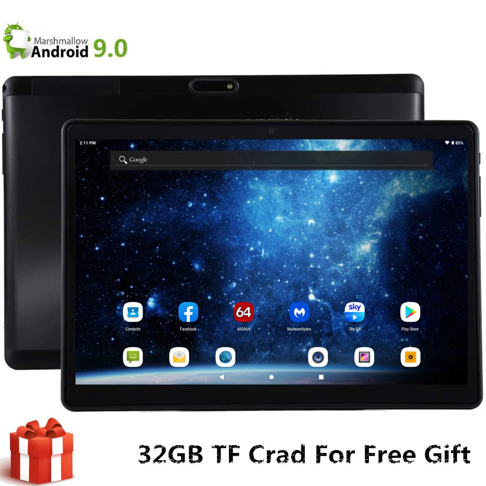 Планшет S119 EMMC 16 ГБ + 32 TF 10 дюймов планшет Global 3G Bluetooth Wi Fi Android 9 0 MTK две SIM карты 2.5D CE