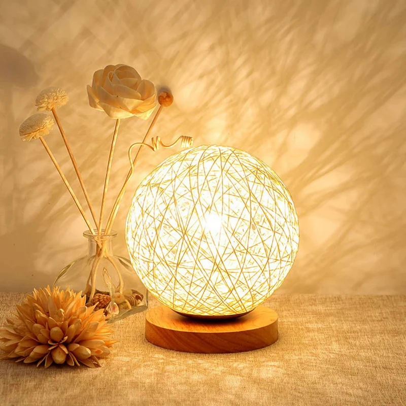 

Table Lamp Bedside Lamp Gift For Children Lady Gift Rattan Ball Style Button Bedroom Living Room Girl Boy
