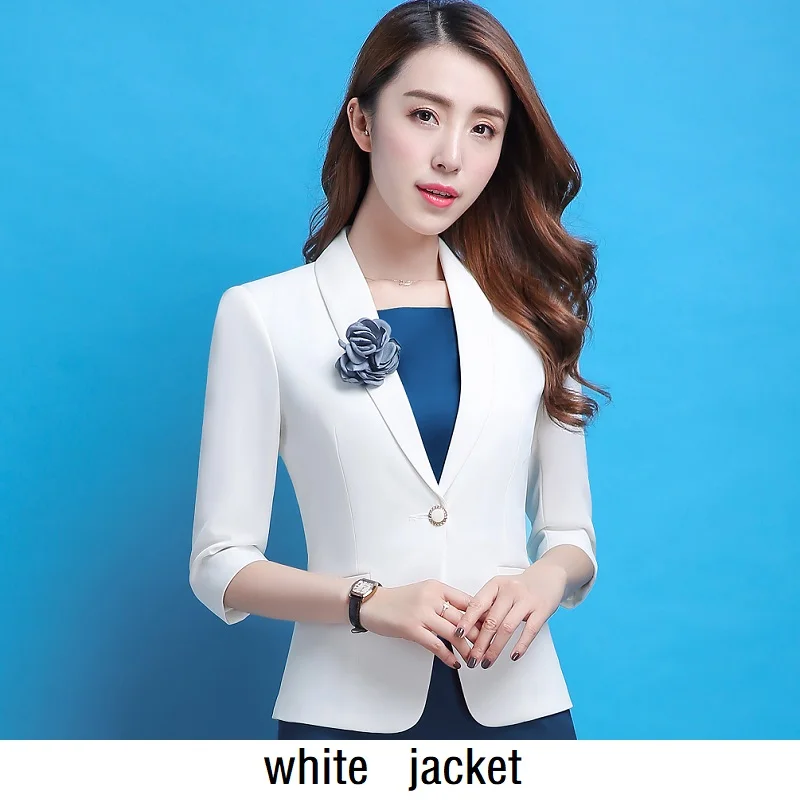 white jacket Женская одежда летний костюм с половинным рукавом чистый цвет тонкий жакет платье коммерция OL формальное платье костюмы 699 - Цвет: white jacket
