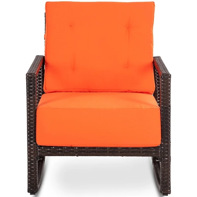 Patio Rattan Rocking Chair Rocker Armchair with Cushions Orange Steel Furniture Outdoor HW58602 |