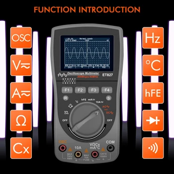 

2 In 1 Portable Multimeter Digital Oscilloscope Intelligent Measurement 200Msps 200MS/S Sampling Rate 40MHZ Bandwidth ET827